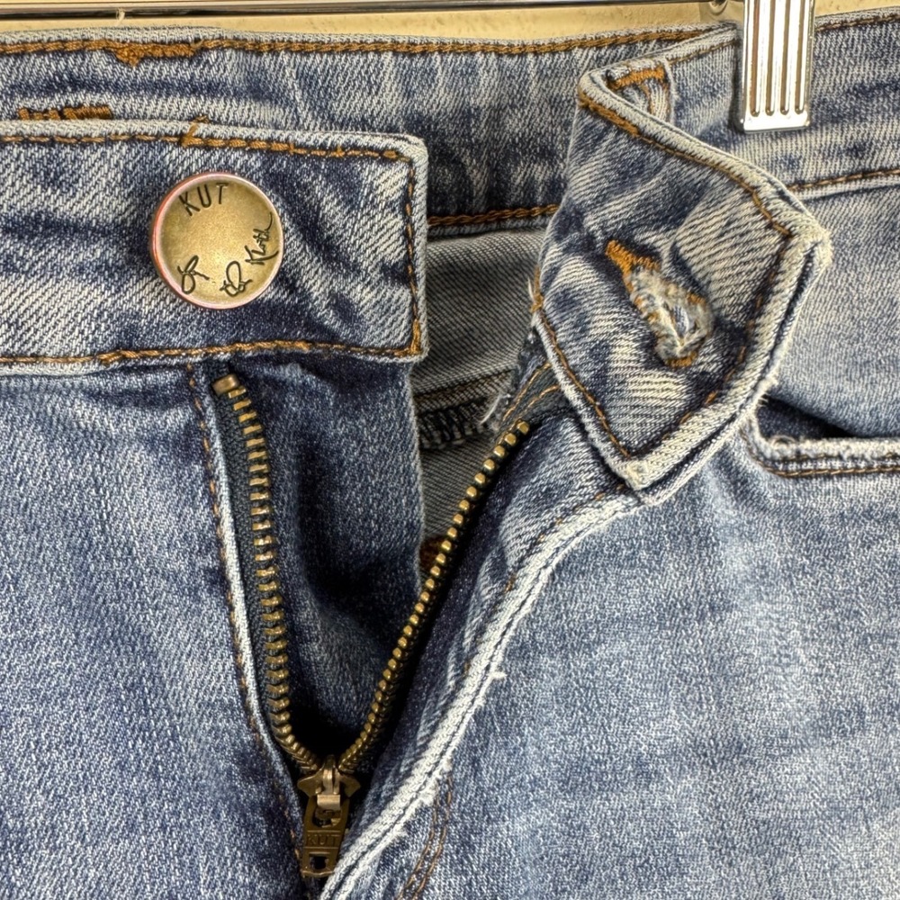 Kut from the Kloth Womens Size 2 Skinny Ankle Jeans Medium Wash Raw Frayed Hem - Picture 4 of 7